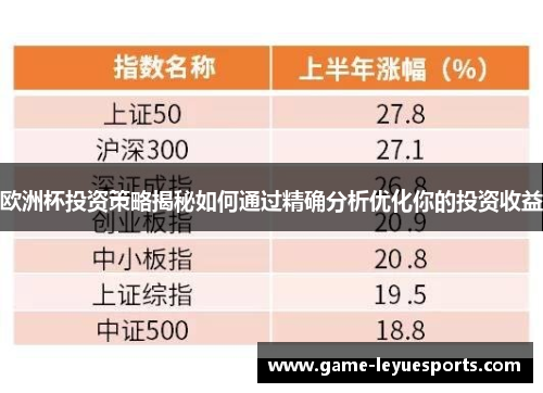 欧洲杯投资策略揭秘如何通过精确分析优化你的投资收益